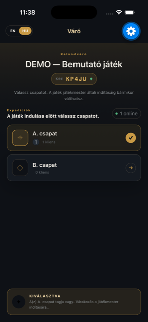 Csapat váró és csatlakozás